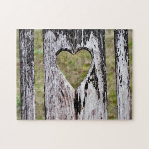 Rustic Heart Carved Wood Jigsaw Puzzle