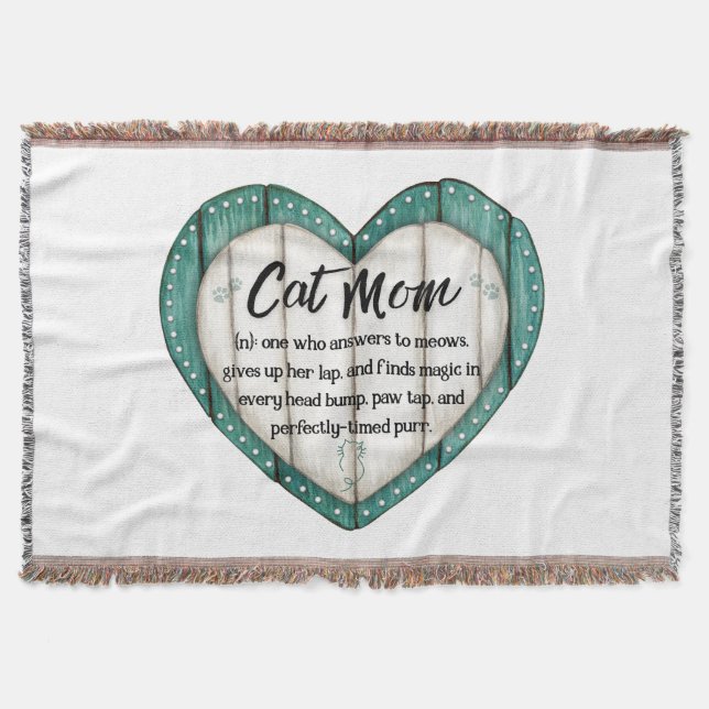 Rustic Heart Cat Mom Throw Blanket (Front)