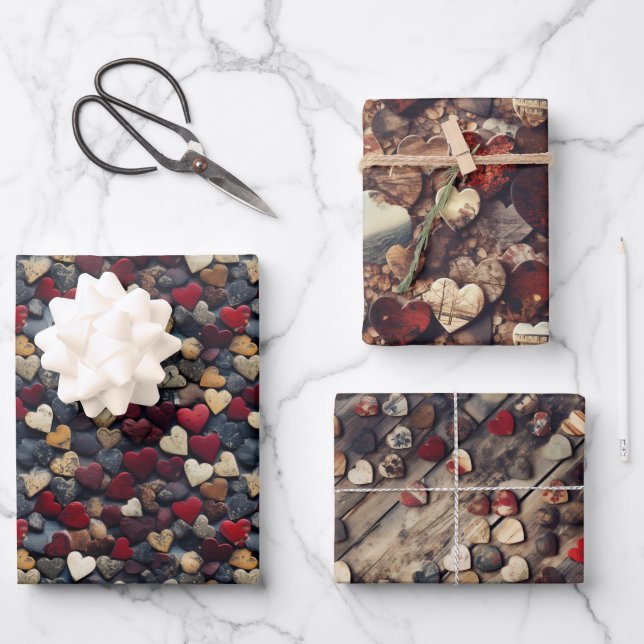 Rustic Heart Collage: Charming Photo Pattern Wrapping Paper Sheet (Front)