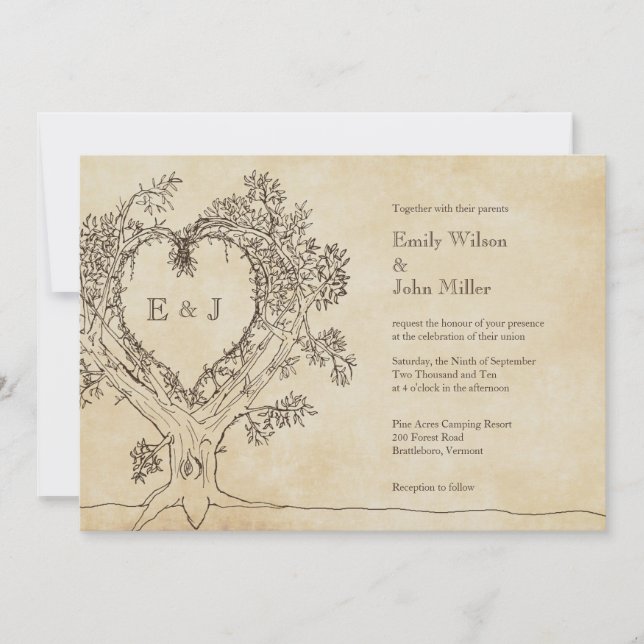 Rustic Heart in a Tree Wedding Invitations (Front)