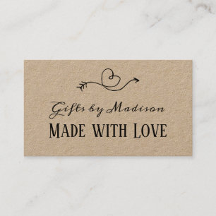 Rustic Heart Kraft Paper Made with Love  Handmade Business Card