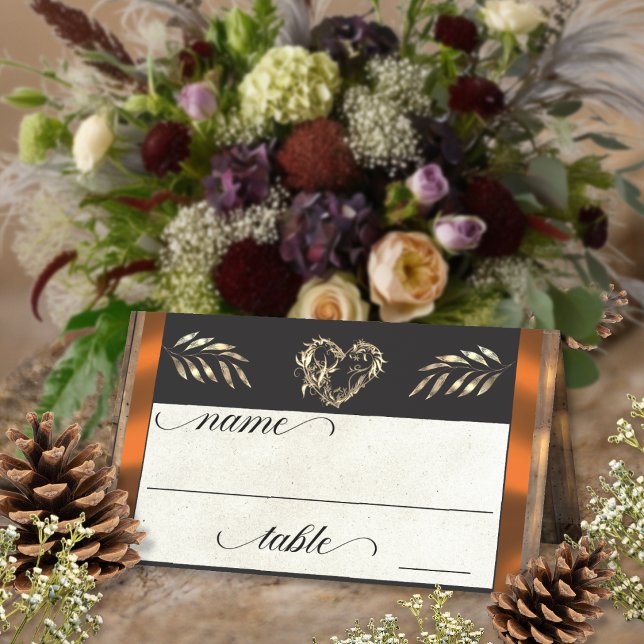 Rustic Heart & Monogram - Copper Place Card (Creator Uploaded)