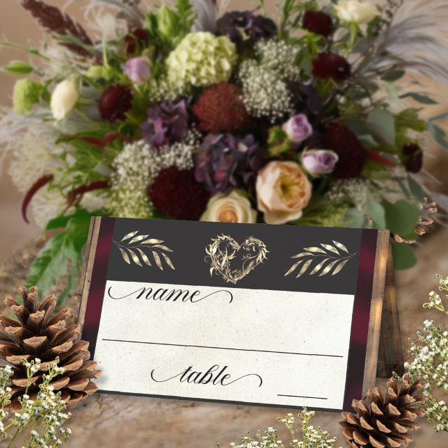 Rustic Heart & Monogram - Plum Place Card (Creator Uploaded)