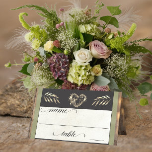Rustic Heart & Monogram - Sage Place Card