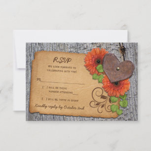 Rustic Heart Orange Daisy Country Wedding RSVP Card