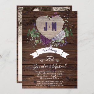 Rustic Heart PHOTO Wedding Invite Floral