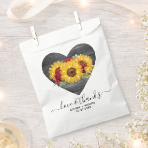 Rustic Heart Red Rose Elegant Sunflower Wedding Favour Bag