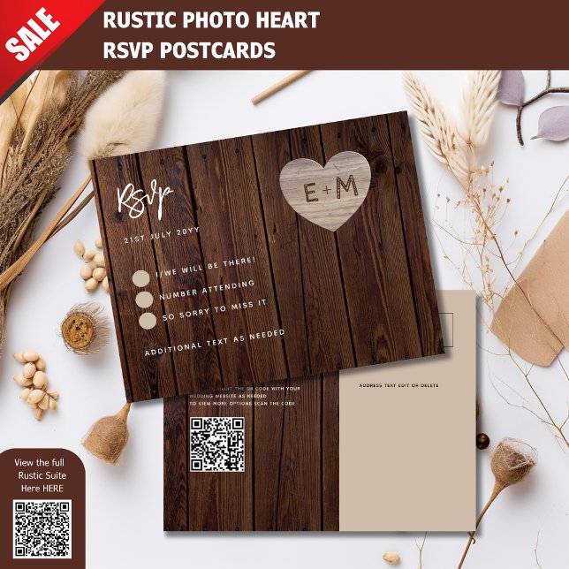 RUSTIC HEART RSVP WEDDING CARD WOOD LOOK   (Creator Uploaded)