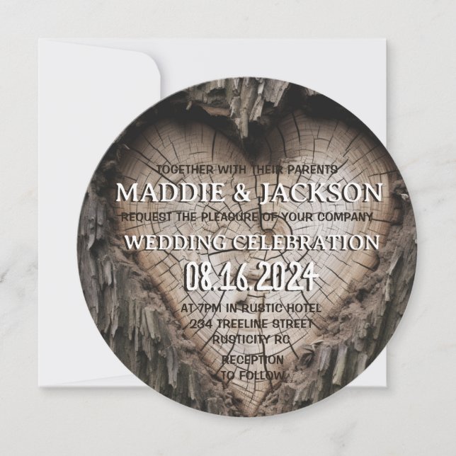 Rustic Heart Shaped Tree Wedding Invitation (Front)