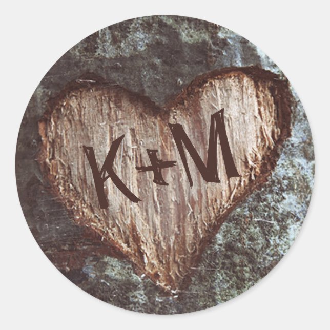 rustic heart tree wedding classic round sticker (Front)