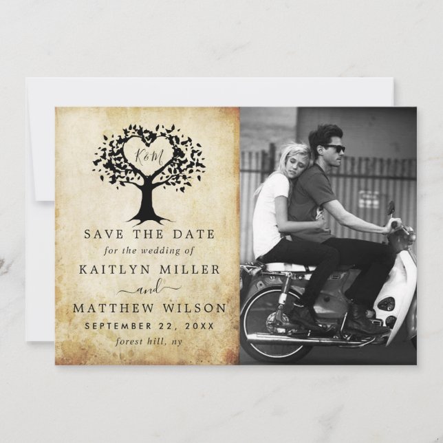 Rustic Heart Tree Wedding Photo Save The Date (Front)