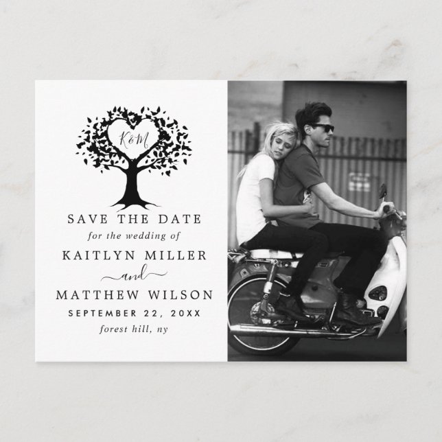 Rustic Heart Tree Wedding Photo Save The Date Announcement Postcard (Front)