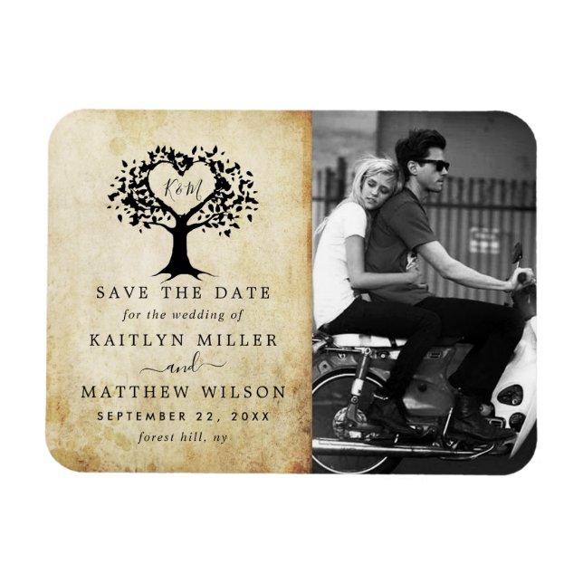 Rustic Heart Tree Wedding Photo Save The Date Magnet (Horizontal)