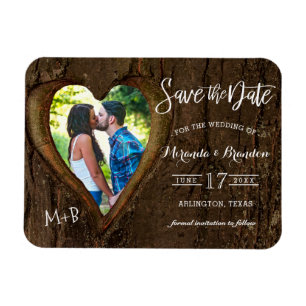 Rustic Heart with your Photo Save the Date Wedding Magnet