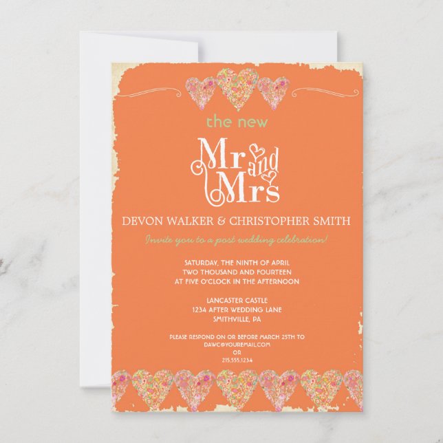 Rustic Hearts Chalkboard Post Wedding Invitation (Front)