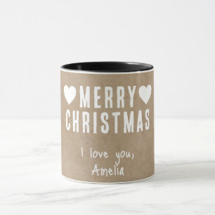 Rustic Hearts Merry Christmas Boyfriend Girlfriend Mug