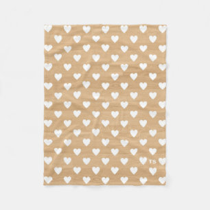 Rustic Hearts Pattern on Wood Background Monogram Fleece Blanket