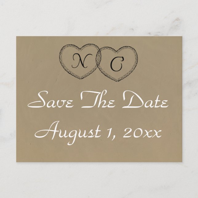 Rustic Hearts Save The Date Announcement Postcard (Front)
