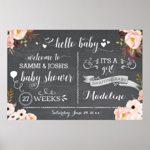 Rustic Hello Baby Floral Baby Shower Sign