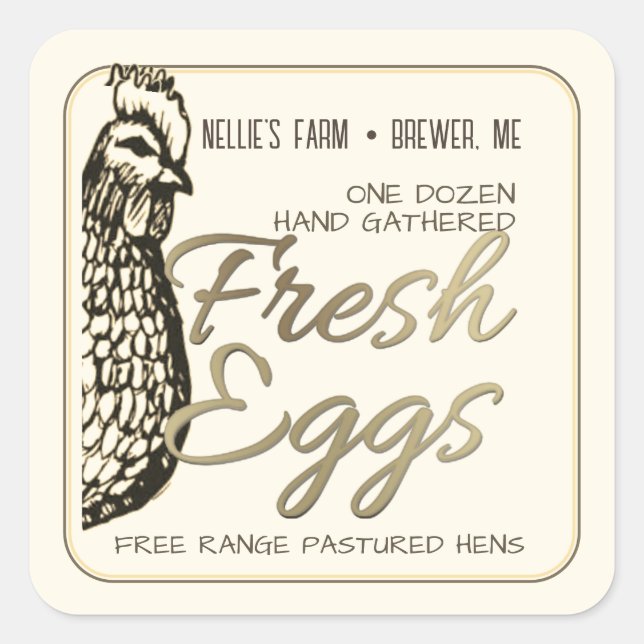 Rustic Hen Gold Text Fresh Egg Sticker for Cartons (Front)