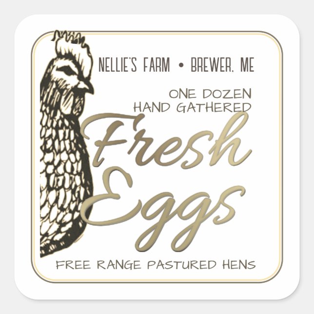 Rustic Hen Gold Text Fresh Egg Sticker for Cartons (Front)