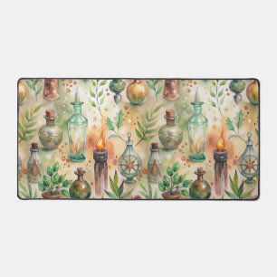 Rustic Herbalist Bottles Green Brown Desk Mat