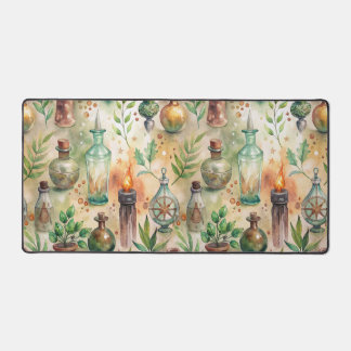Rustic Herbalist Bottles Green Brown Desk Mat
