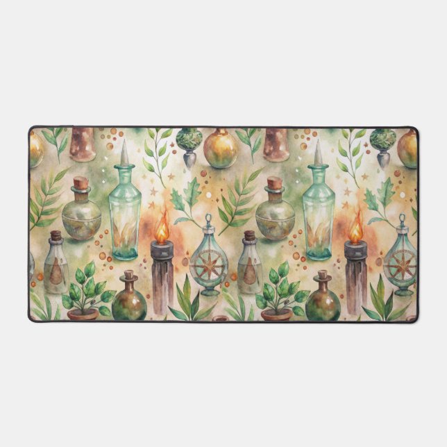 Rustic Herbalist Bottles Green Brown Desk Mat (Front)