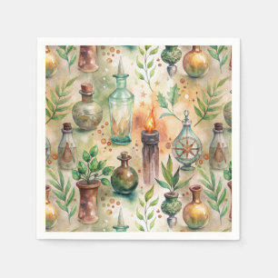 Rustic Herbalist Bottles Green Brown Napkin