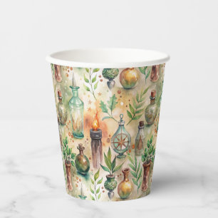 Rustic Herbalist Bottles Green Brown Paper Cups