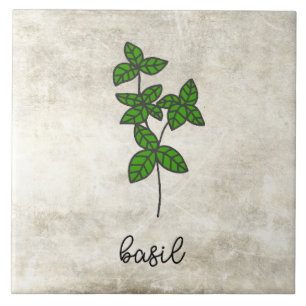 Rustic Herbs Basil Farmhouse Ceramic Tile