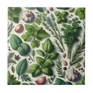 Rustic Herbs Farmhouse Kitchen Decor Ceramic Tile