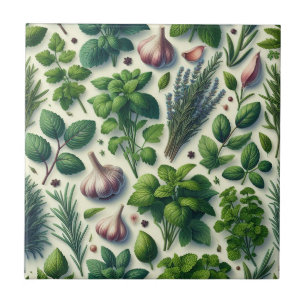 Rustic Herbs Farmhouse Kitchen Decor Ceramic Tile