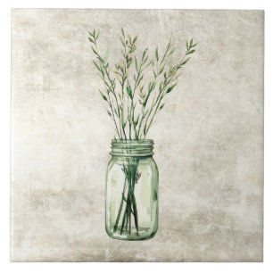 Rustic Herbs in Vintage Jar  Ceramic Tile