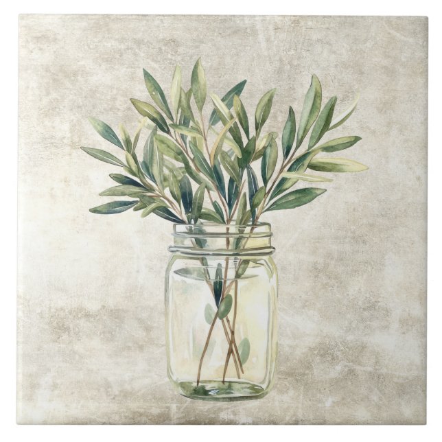 Rustic Herbs in Vintage Jar  Ceramic Tile (Front)
