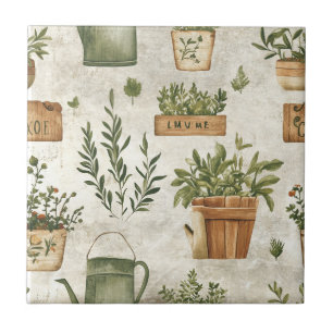 Rustic Herbs Planters Vintage Cottage Ceramic Tile