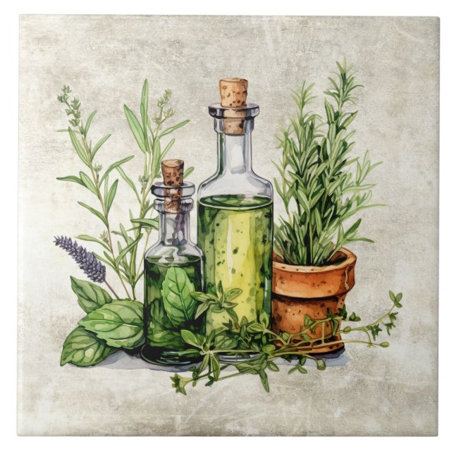 Rustic Herbs & Spices in Bottles & Pots  Ceramic Tile (Front)