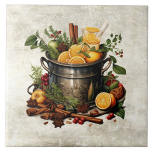 Rustic Herbs & Spices Punch Bowl Pine Ceramic Tile