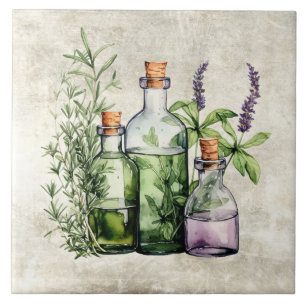 Rustic Herbs & Spices Vintage Bottles Ceramic Tile