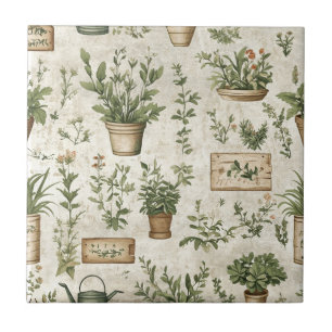 Rustic Herbs Vintage Cottage Ceramic Tile