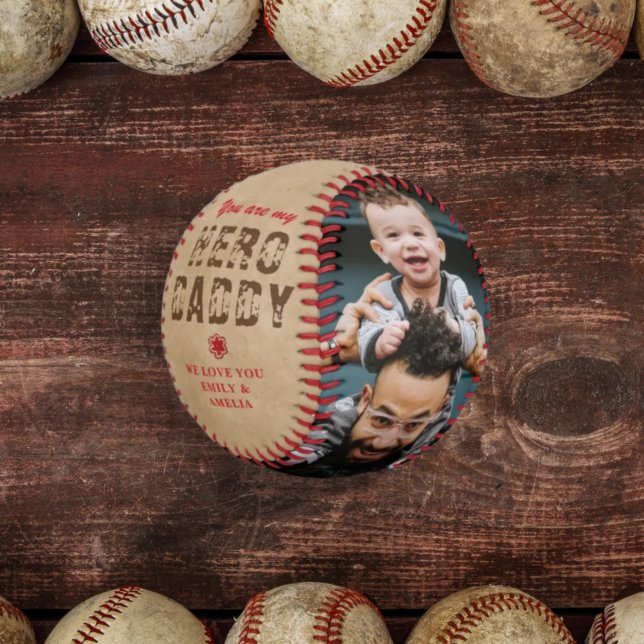 Rustic Hero Daddy Father`s Day 2 Photo Collage Baseball (Creator Uploaded)