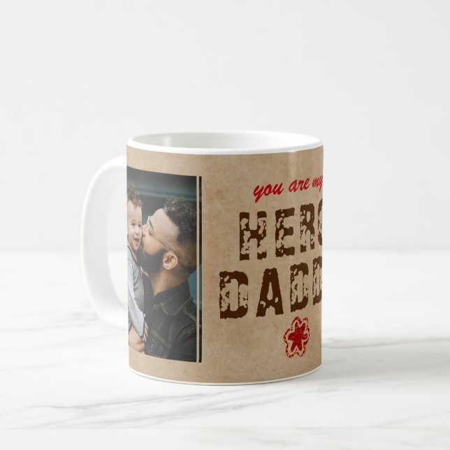 Rustic Hero Daddy Father`s Day 2 Photo Collage Coffee Mug (Front Left)