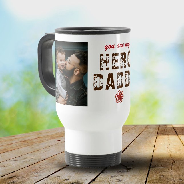 Rustic Hero Daddy Father`s Day 2 Photo Collage Travel Mug (Creator Uploaded)