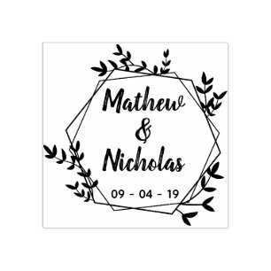 Rustic Hexagon Leaves Save The Date Rubber Stamp