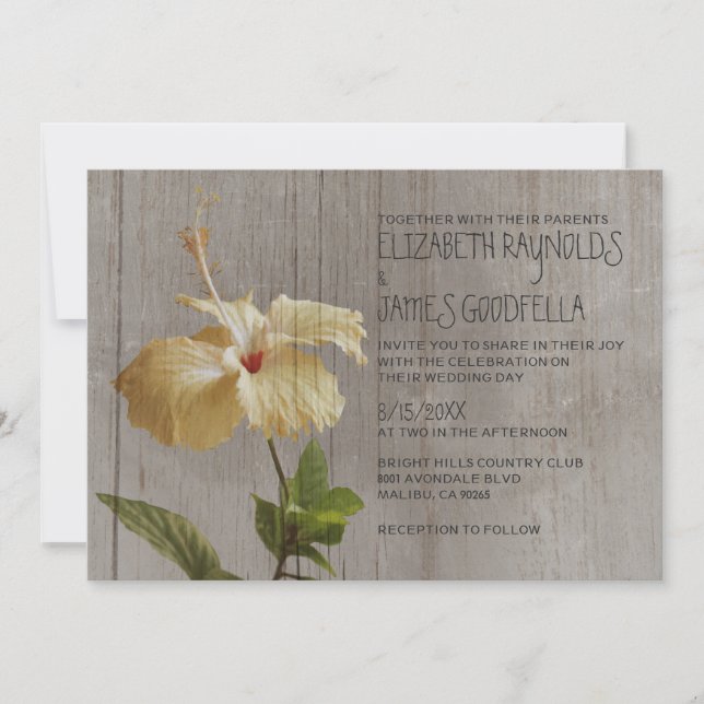 Rustic Hibiscus Wedding Invitations (Front)