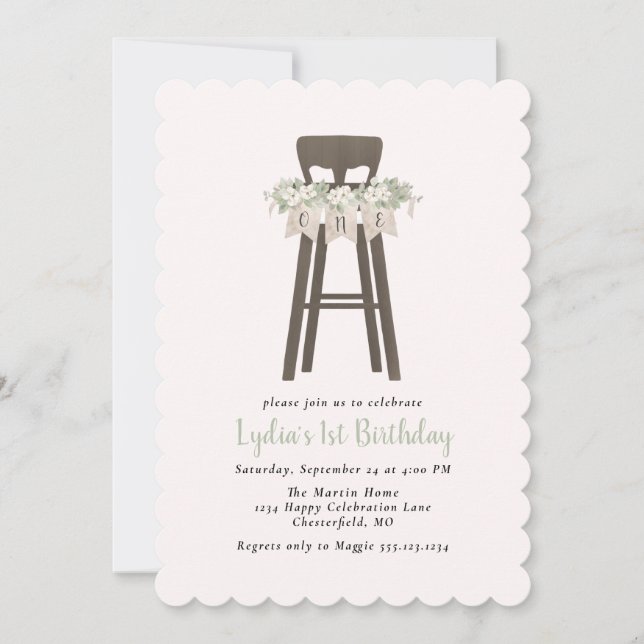 Rustic High Chair First Birthday Invitation (Front)