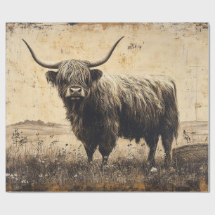 Rustic Highland Cattle Decoupage Wrapping Paper