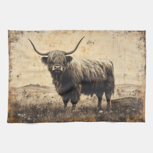 Rustic Highland Cattle Tea Towel