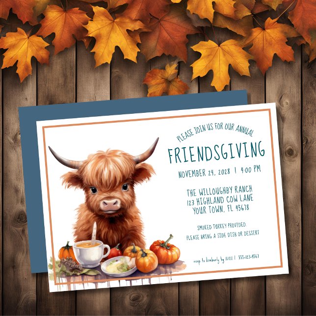 Rustic Highland Cow Friendsgiving Invitation (Creator Uploaded)