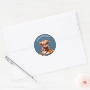 Rustic Highland Cow Friendsgiving Stickers (Blue)